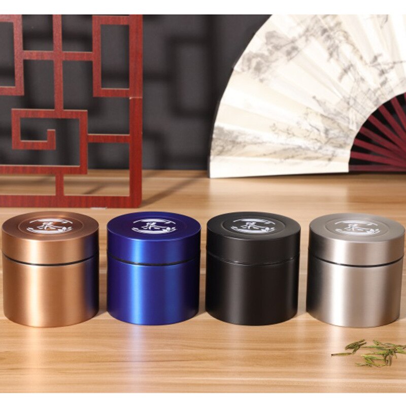 Stainless Steel Tea Caddy Large-capacity Sealed Leak-proof Tea Jar Round Tea Coffee Storage Jar