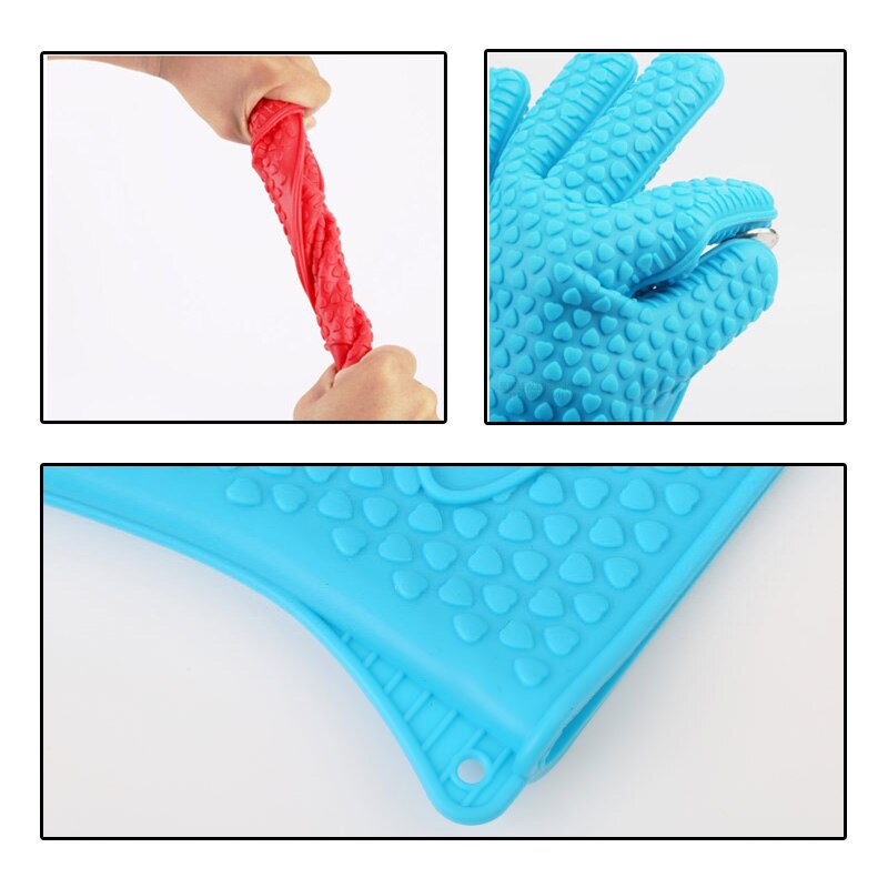 Silicone Oven Mitt Oven Gloves Heat Resistant Gloves Full Finger Hand Wrist Protection 1Pair Silicone Oven Heat Resistant Mitts