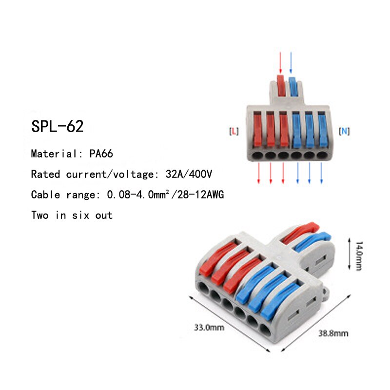5pcs/Lot SPL-42/62 Mini Fast Wire Connector Universal Wiring Cable Connector Push-in Conductor Terminal Block DIY YOU tool: 5pcs-B