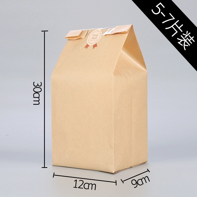 5 stk papirbrødpose kraft mademballage opbevaring bageripose med forseglet klistermærke til frontvindue: 30 x 12 x 9cm