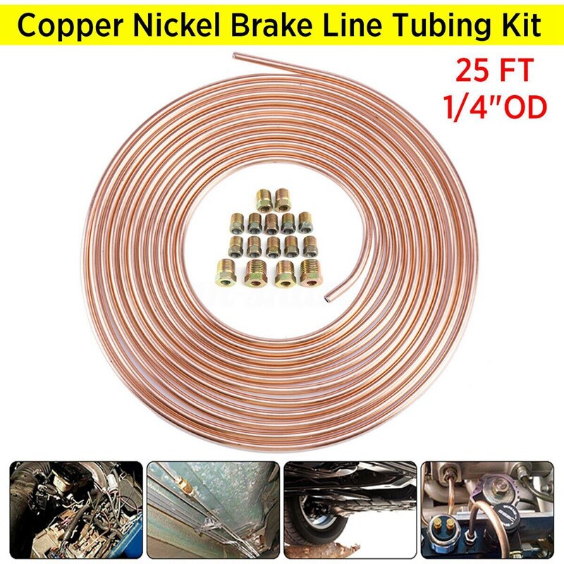 Linha de freio de níquel cobre kit tubulação 1/4 Polegada od 25 pés bobina rolo tubo & 16 peças porca tubo encaixes: Default Title