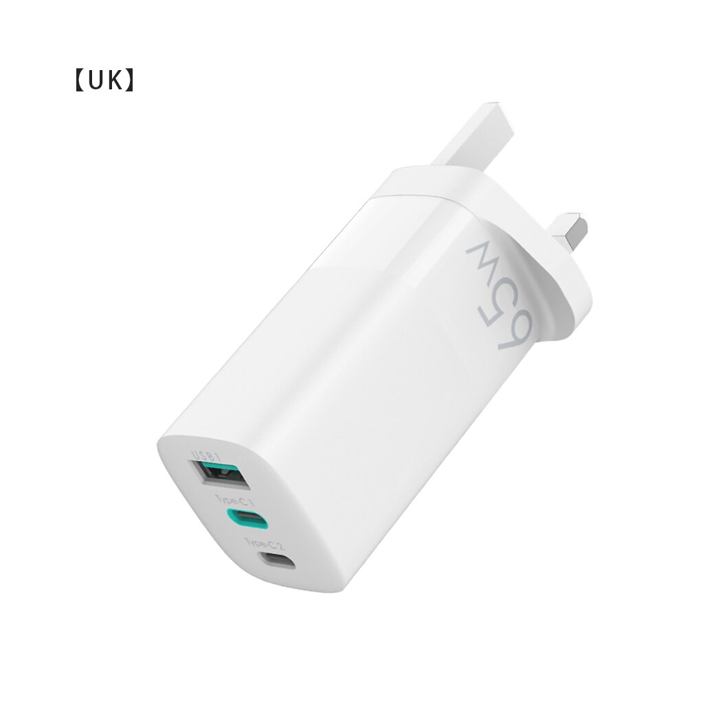 Chargeur mural 65W GaN QC3.0 Type C PD, double USB, adaptateur de Charge rapide pour iPhone 11 12 Xiaomi Huawei: White UK Plug