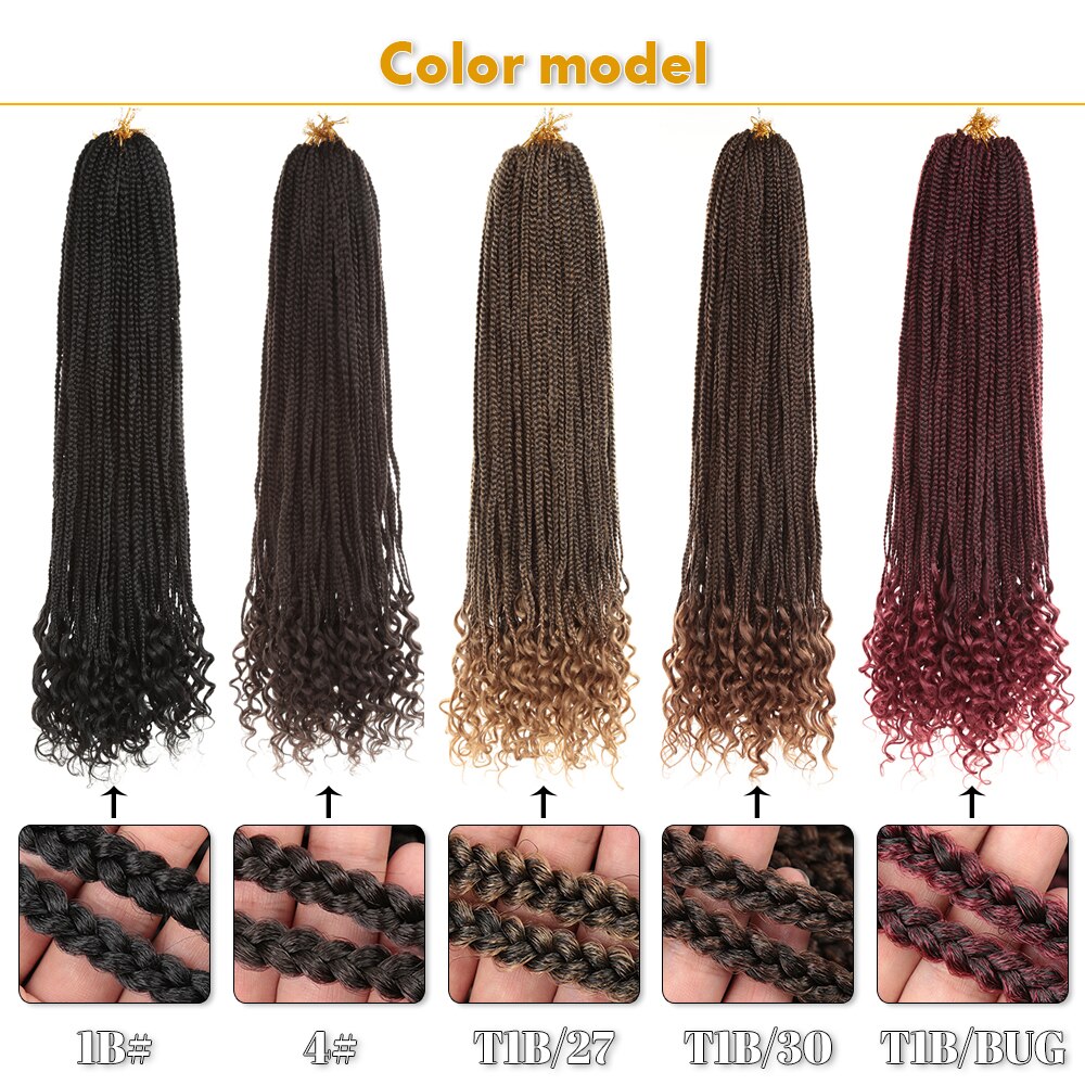 30inch Crochet Hair Box Braids With Curly Ends Synthetic Hair Braid 24 Strands Braiding Hair Extensions For Women