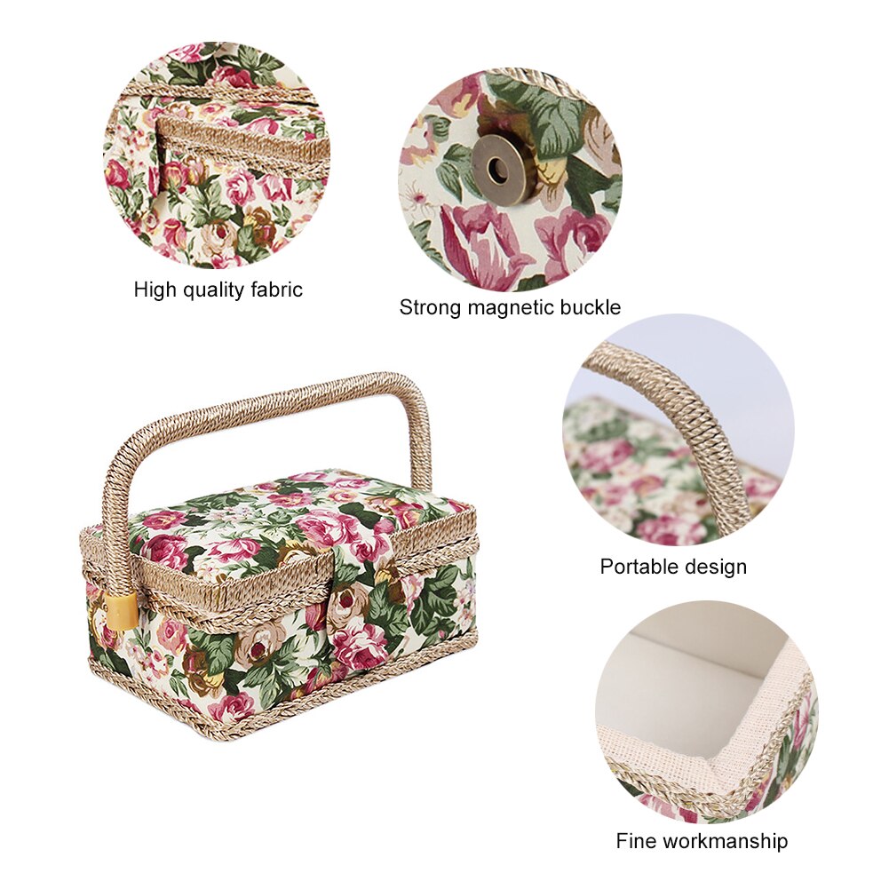 Craft Sewing Tool Needle Thread Basket Fabric Household 3 Colors Sewing Box Organizer with Sewing Accessories