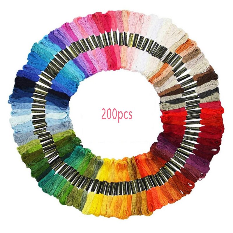 50-200pcs Multicolor Cross Stitch Threads Cotton Sewing Skeins Embroidery Thread Silk Line Floss Skein Kit DIY Sewing Tool Craft: Color 200PCS