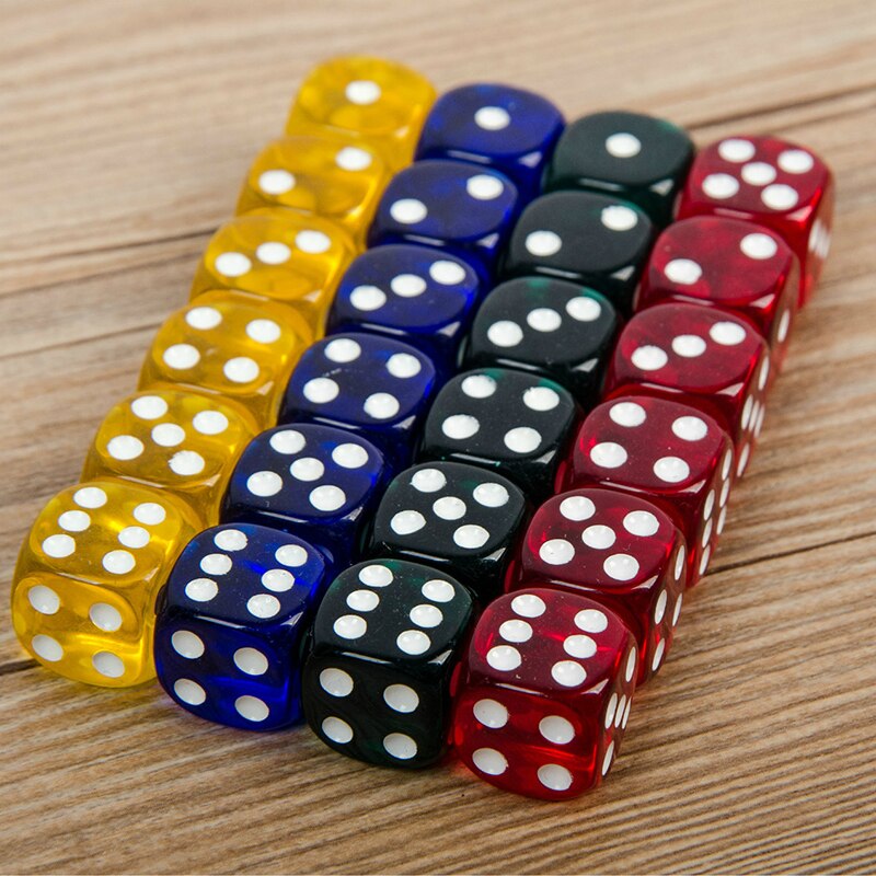 24Pcs 6 Zijdig Afgeronde Hoeken Dice Multi Kleur Party Prop Acryl 16Mm Ronde Hoek Boord Gokken Transparante Dobbelstenen familie Games