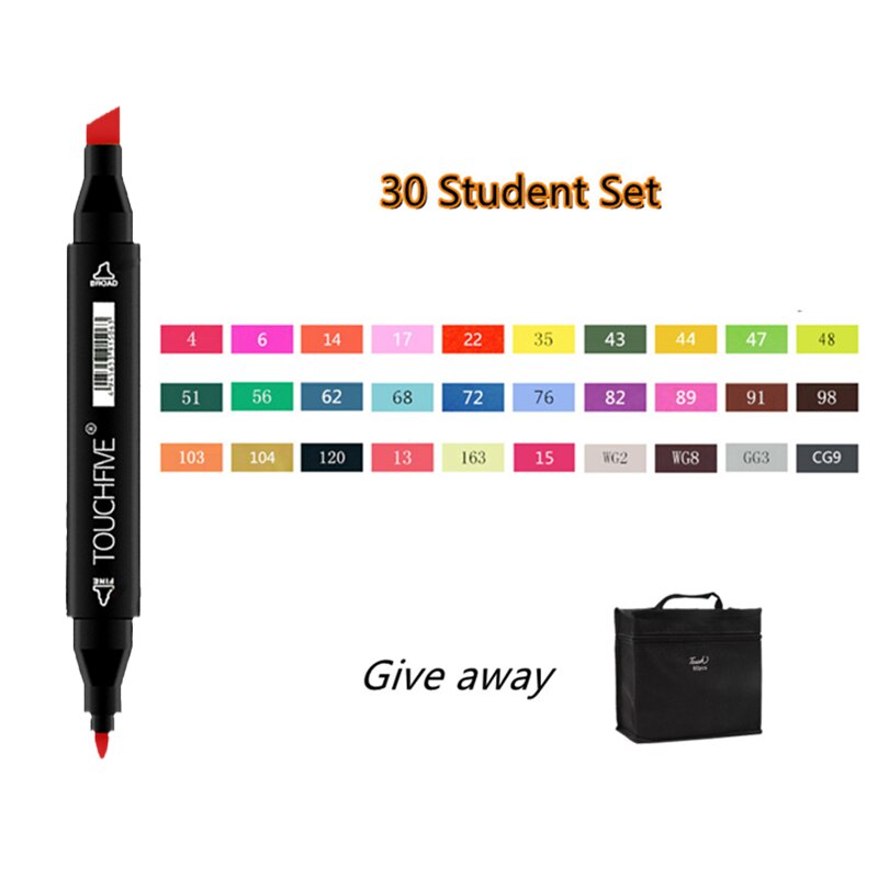TOUCHFIVE-rotuladores de doble punta para dibujo, marcadores gráficos de Alcohol para bocetos, suministros de arte, 12, 36, 48, 80 y 168 colores: 30Colors student set