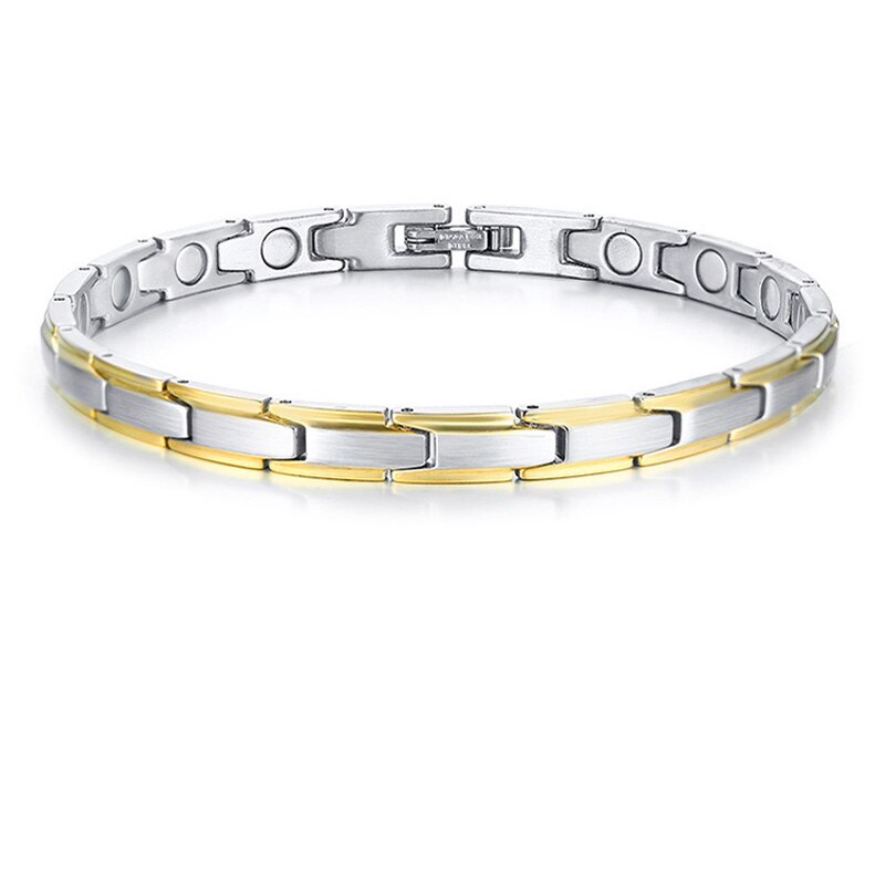Trendy Women's 6mm Healthy Energy Bracelet Chain Link Stainless Steel Magnet Bracelets Jewelry: Gold Silver