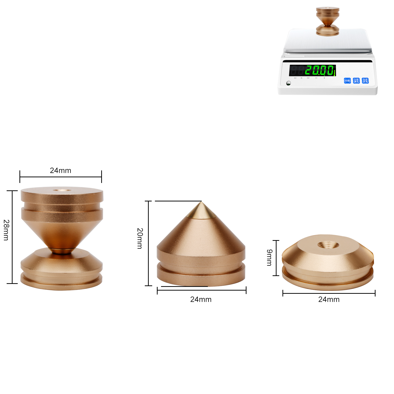 4Set Speaker Stand Feet Pad Aluminium Alloy Metal Spikes Cone Floor Foot Nail Speaker Noise Nial Amplifier Turntable Isolation