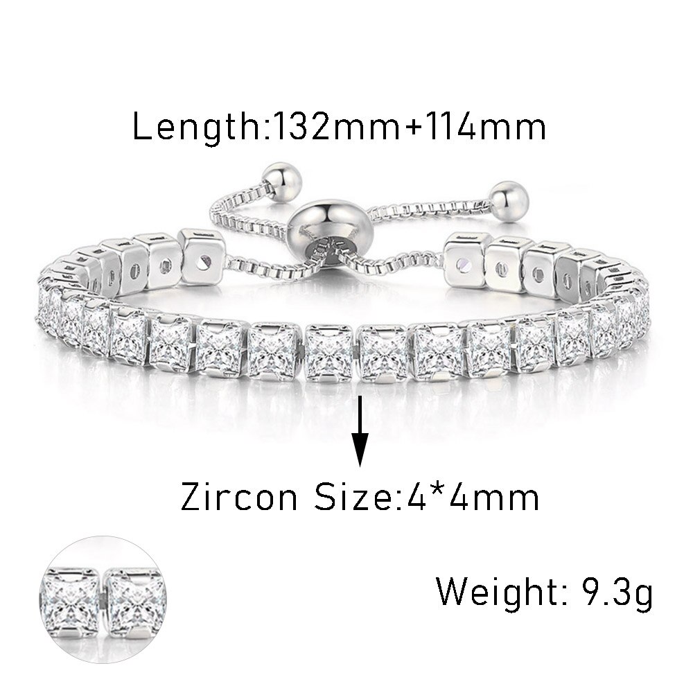 Adjustable Squares 3/4mm AAA+CZ Tennis Bracelets for Women Shiny Crystal Short Chain on Hand Sexy Accessories Jewelry: REDDISH BROWN