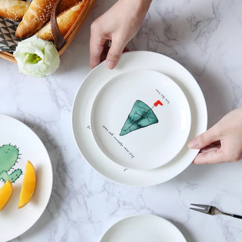 Cactus Styles 8 inch Ceramic Domestic Plate Kitchen Tableware Cake Dessert Fruit Snack Breakfast Steak Dinner Dish Dishes