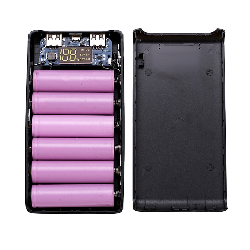 Portable 5V 6x18650 Power Bank Box Black Shell Case DIY Type-C Micro Dual USB Battery Box For IPhone Cellphone Chargeing Case