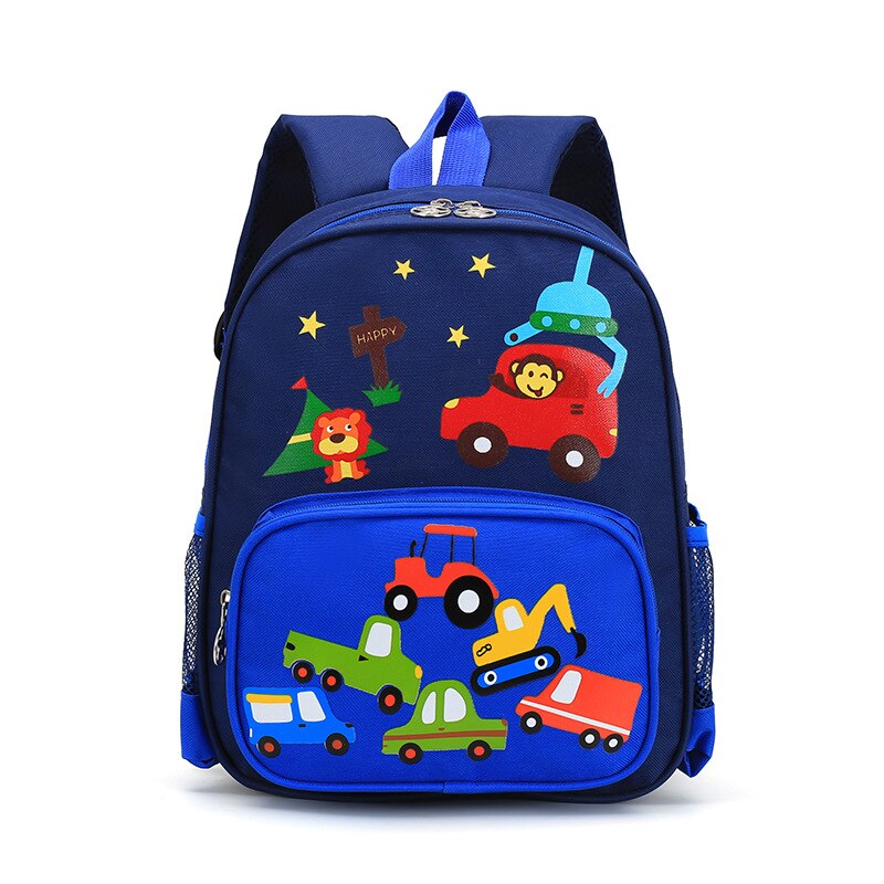 Mochila ligera con estampado para niños, morral escolar con dibujos animados del mundo, impermeable: Blue Car