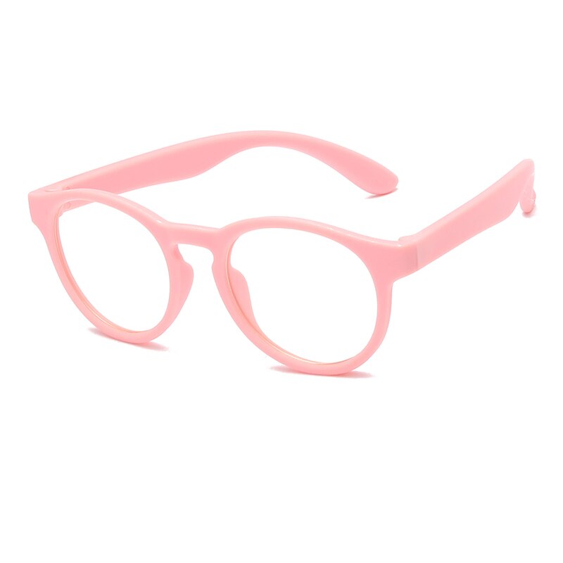 Gafas con montura de silicona TR90 para niños y niñas, lentes ópticas de protección antiluz azul, redondas y flexibles, color Naranja: pink