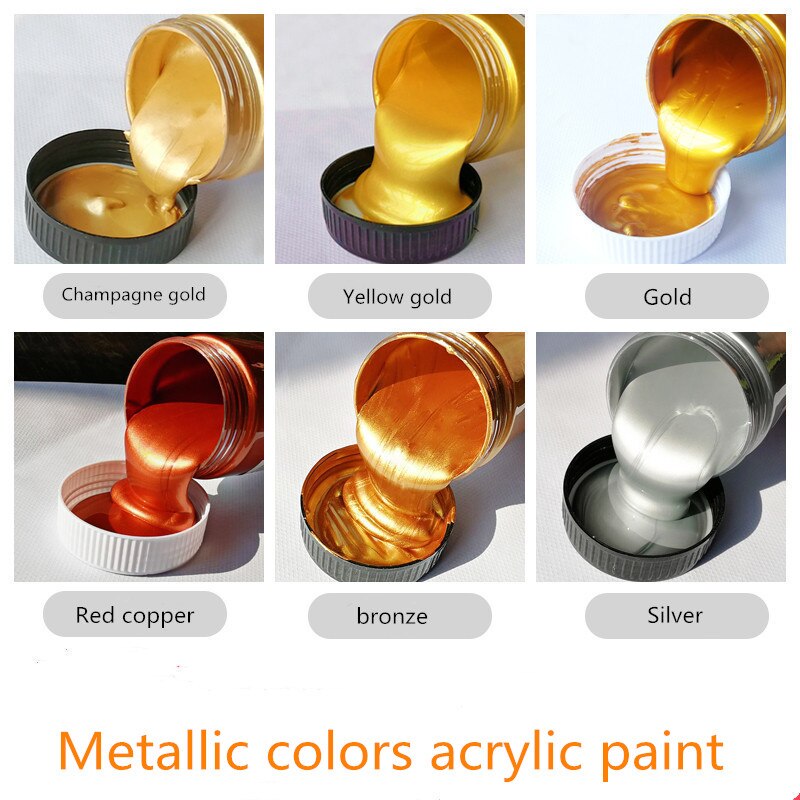 100/300Ml Goud Verf Metallic Acryl Verf, waterdichte Niet Vervaagd Voor Beeldhouwwerken Coloring Diy Hand Geschilderd Graffiti Vernislaag