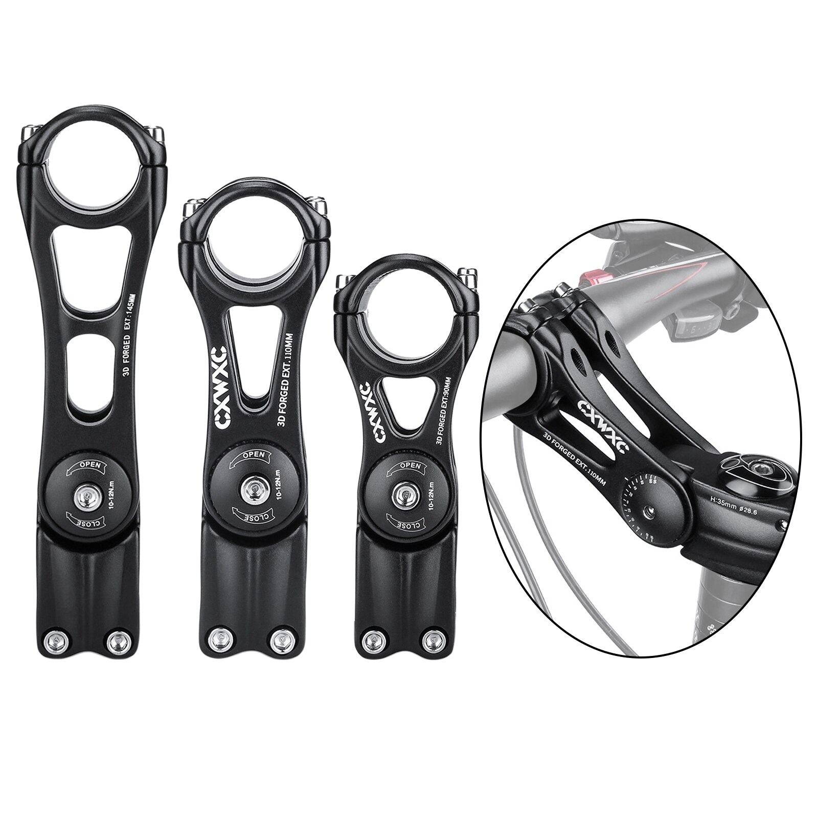 Adjustable MTB Stem for Bike Shorts Handlebar Stem 90/110/145MM Aluminum Alloy Mountain Road Bicycle Cycling Stems Part