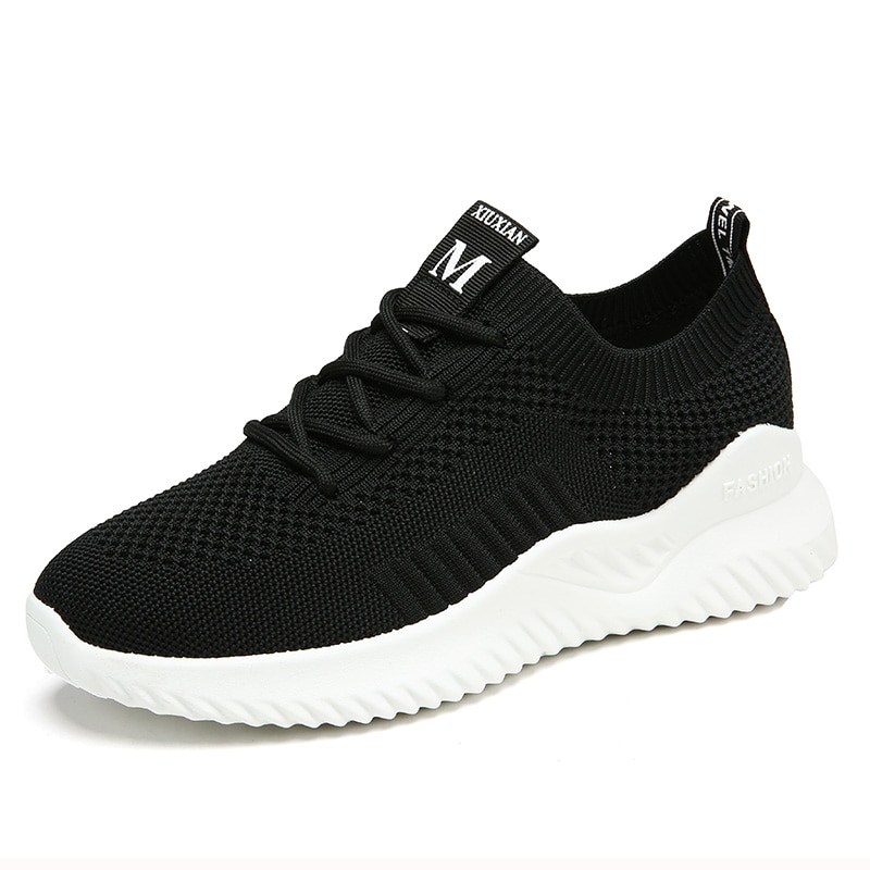 Joggesko kvinner tennissko chaussures femme jenter utendørssko kvinner zapatos de mujer sportssko dame myke joggesko billig: Svart / 7