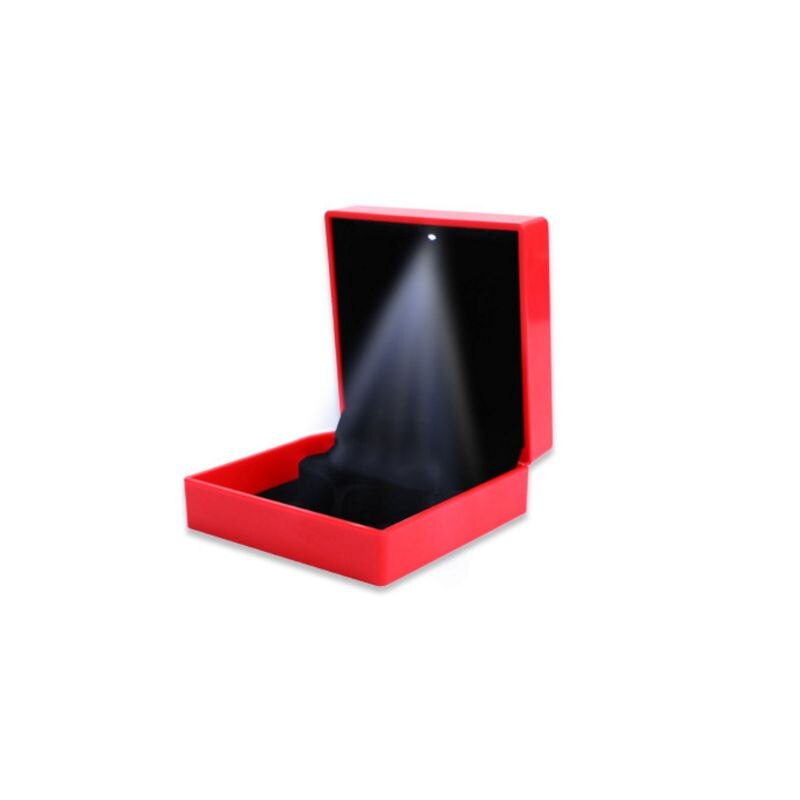 Cajas de almacenamiento de anillo de collar con luz LED, caja de de compromiso de boda, pendiente pulsera joyería, caja de exhibición: R-B