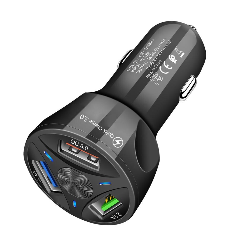 Carga rápida 3,0, cargador de coche portátil 5V 3A, carga rápida, 3 puertos USB, cargador de coche para iPhone 11, Samsung, iPad, adaptador de cargador USB: Black