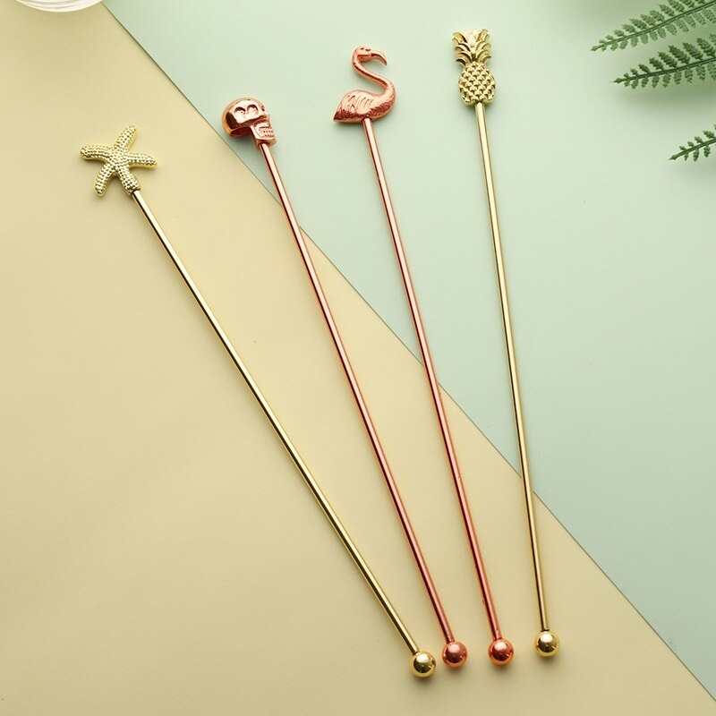 Flamingo Pineapple Shape Stainless Steel Swizzle Stick Round Head Mixing Cocktail Coffee Stirrers Wine Drink Bar Accessories