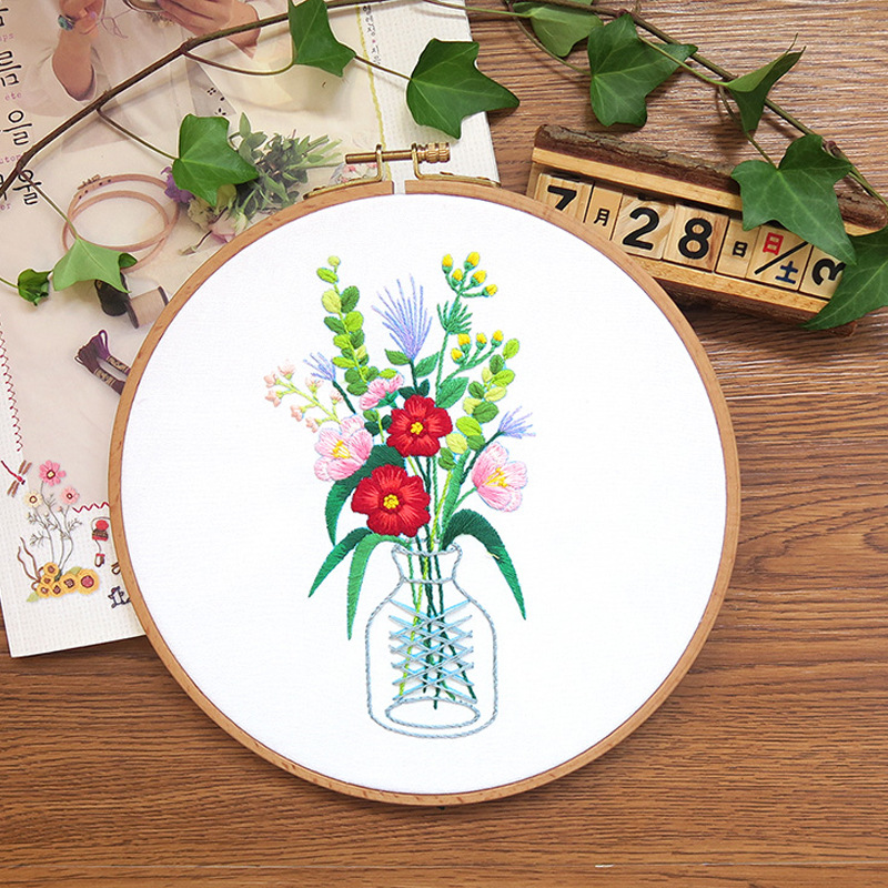 Kit de inicio de bordado de punto de cruz artesanal, cinta de flores, patrón de pintura, herramientas de hilos, decoración del hogar,: 5 NO HOOP / NO HOOP KIT