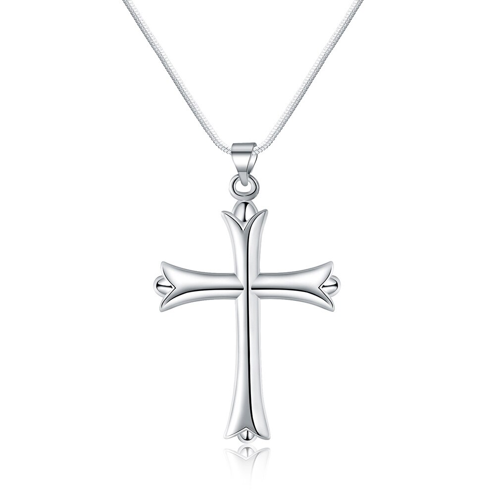 925 Sterling Silver Necklace Simple Cross Pendant Necklace Silver Chain For Women &amp; Men Jewelry