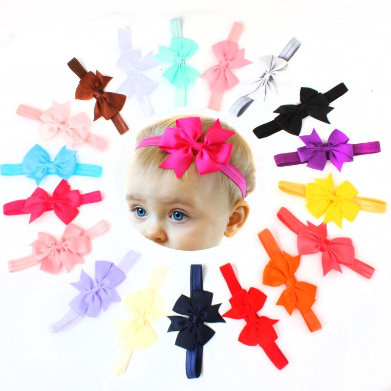 10pcs/lot kids Ribbon Bow Tie Headband DIY Grosgrain Ribbon Bow Elastic Hair Bands Hair Accessories
