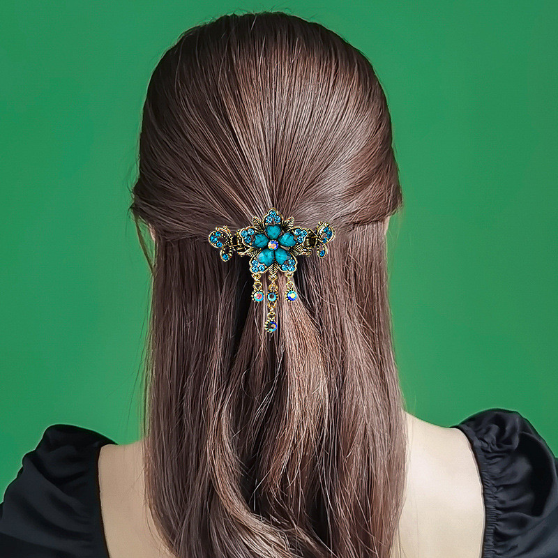 Pinzas para el pelo con diamantes de imitación para mujer, pasadores grandes con flores y mariposas, accesorios para el cabello, herramienta de peinado de