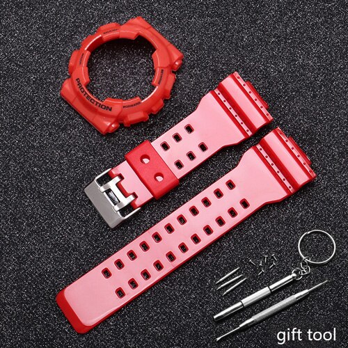 Vervangende band voor casio g-shock ga  gd 110 120 rubberen hars horlogeband glanzend mat heren waterdichte sportarmband: Roodzwarte glans