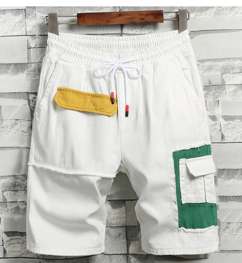 Sommar män casual shorts vita jeansshorts bra män bomull lösa shorts jeans elastisk midja jeansshorts