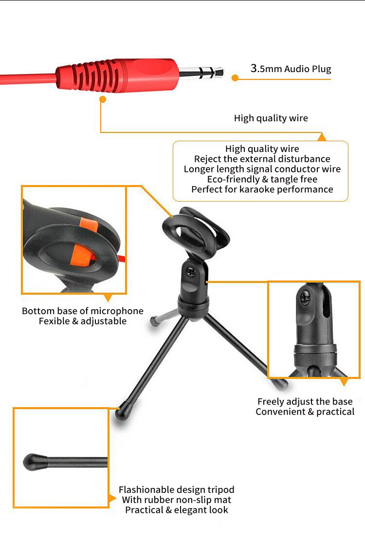 VOXLINK Condenser Microphone with 3.5mm Plug Home Stereo MIC Desktop Tripod For Skype Chatting PC Video Recording