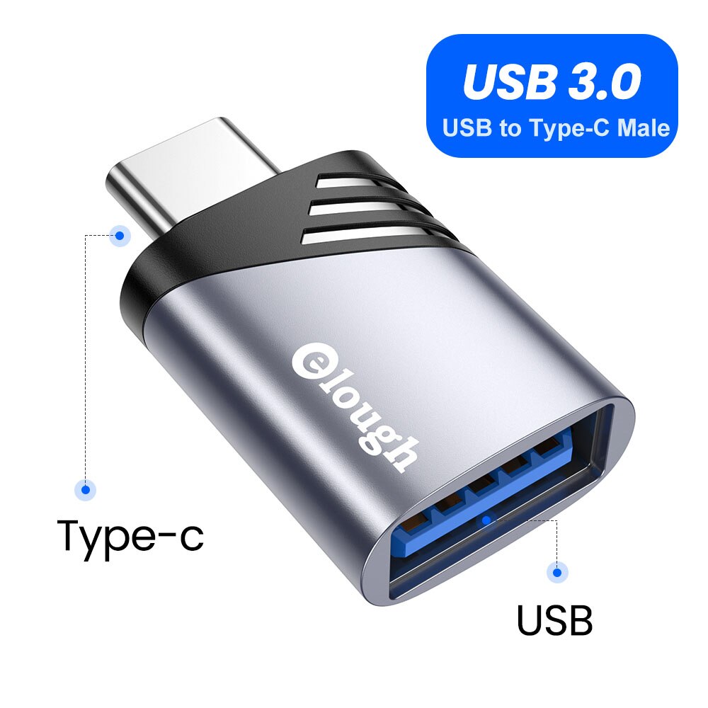 Elough USB to Type C Adapter OTG USB 3.0 Female Micro USB to Type C Male Cable Converters For MaxcBook Samsung S10 S9 S8 Adapter: USB3.0 to TypeC Grey