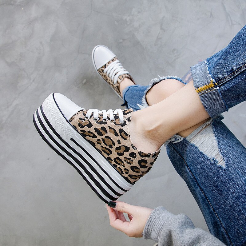 Style Sneakers Females Leopard platform wedges Walking sports Shoes Height Increasing Women Running Shoes ZZ-22
