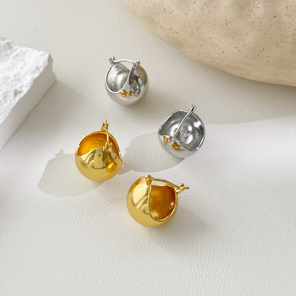 Peri&#39;sbox Minimalistische Elegante Gouden Bean Chunky Oorringen Voor Vrouwen Hollow Ronde Messing Huggie Oorbellen Party 2022