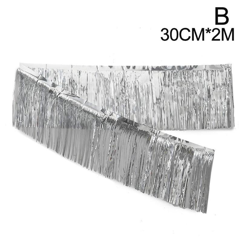 2m Birthday Party Backdrop Curtain Metallic Foil Fringe Shimmer Backdrop For Wedding Anniversary Baby Shower Photo Zone Bac W8u4: Silver