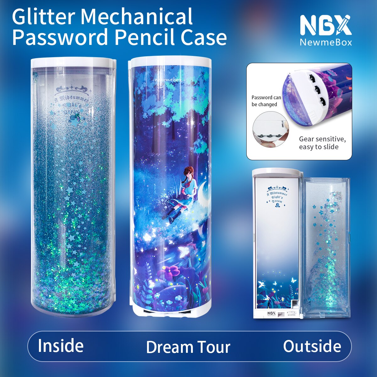 NBX cute animal pattern cylindrical stationery case made in China ins mechanical code lock pencil box Pencil cases for office: password shining 2