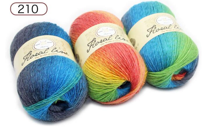 1pc = 100g sektioner farvet uld regnbue garn hånd strik hæklet tykt garn gør det selv håndværk varmt tørklæde sweater pude 360m: Farve 210