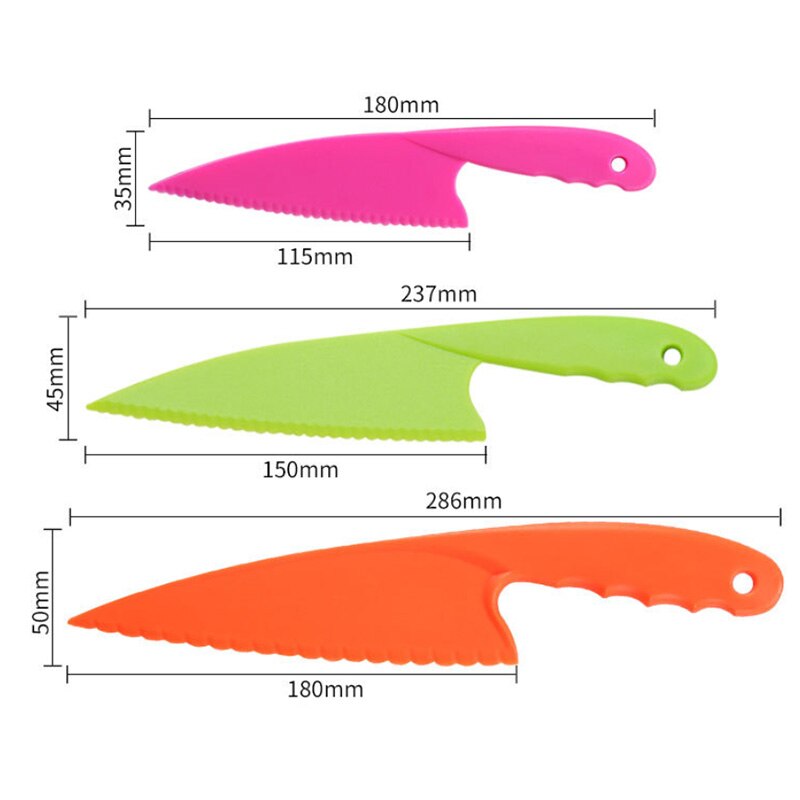 Plastic Kitchen Knife Set 3 Sizes Kids Nylon Knife Children Safety Cooking Chef Knives for Fruit Lettuce Vegetable Salad Bread