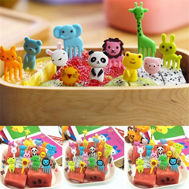 10pc/set Children's Fruit Fork Kitchen Gadgets Unicorn Fruit Fork Unicorn Party Cartoon Lunch Box Sign for Kitchen Accessories-S