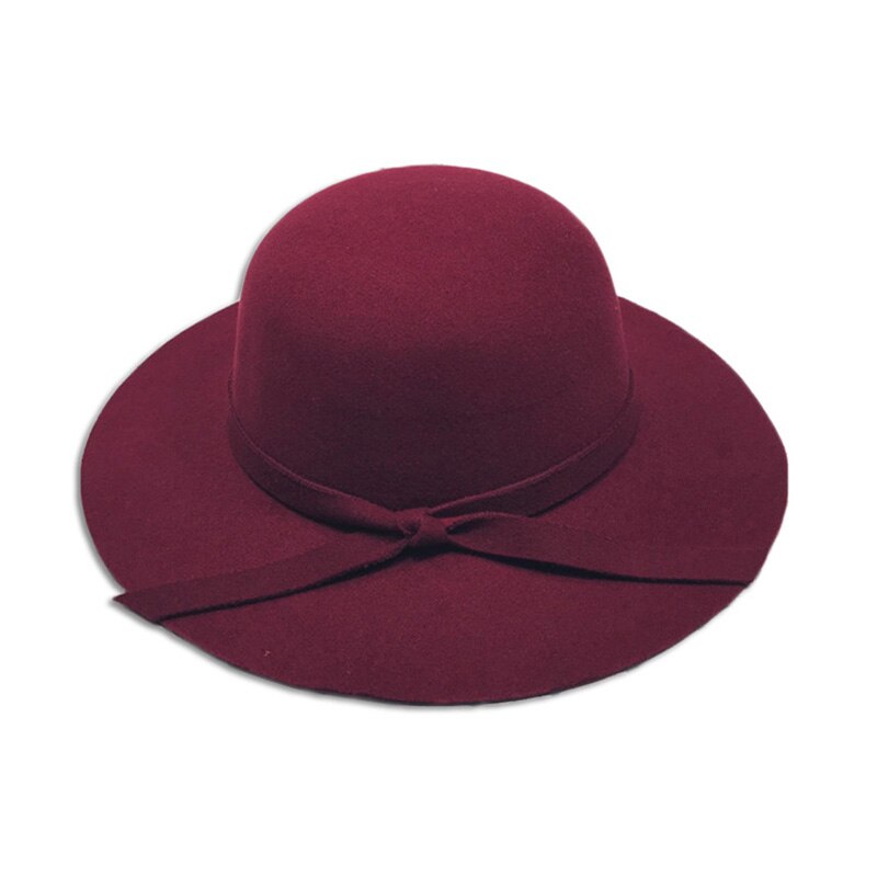 Meisje Herfst Lente Fedora Hoed Vintage Wolvilt Brede Rand Hoeden Kids Strik Floppy Zon Strand Cap