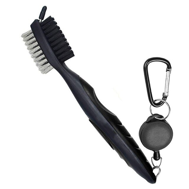 Golf Club Brush Groove Cleaner Met Intrekbare Zip-Lijn En Aluminium Karabijnhaak Cleaning Tools: Black