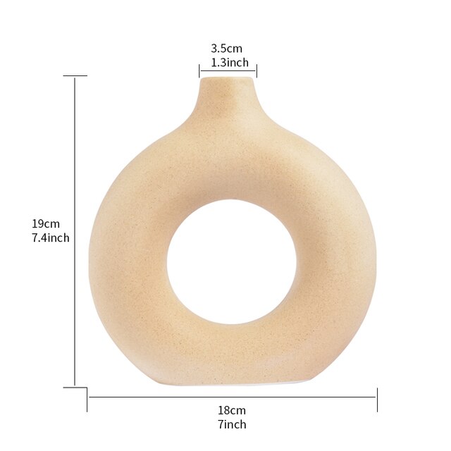 Nordisk rund hul keramisk vase doughnut halvlængde kvinde vase kontor skrivebord stue indretning boligindretning: Cirkel-creme farve-m