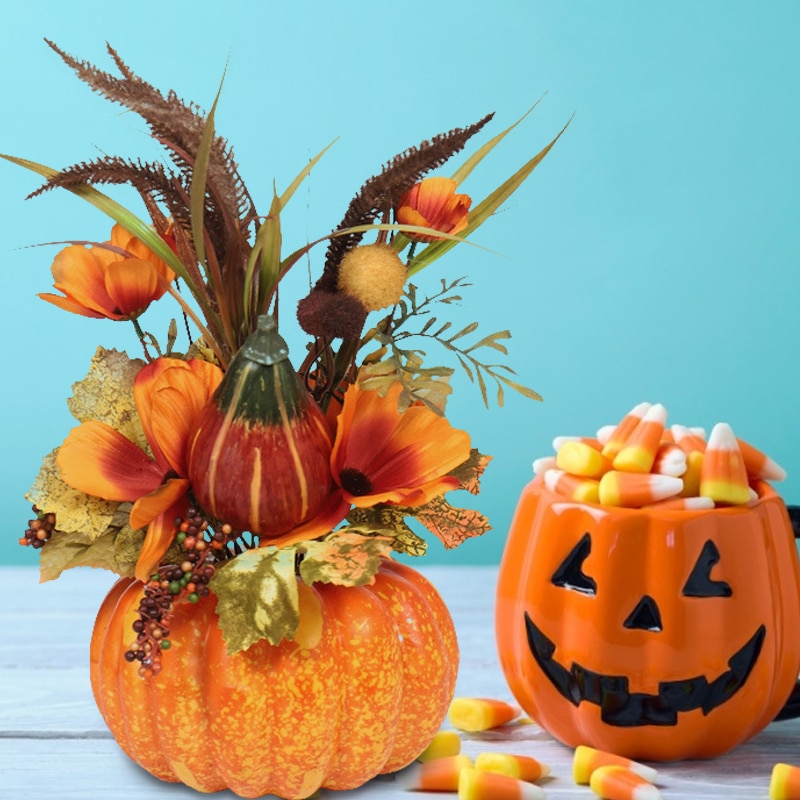 DIY Artificial Mini Pumpkin Fall Harvest Halloween Decor Props Acorn Berries Maple Leaf Artificial Pumpkin DIY Party Craft Props