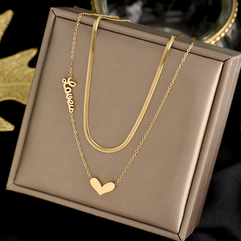 Collane a catena a forma di cuore a doppio strato in acciaio inossidabile 316L di moda per le donne parole amano i regali alla moda dei gioielli del partito del Choker