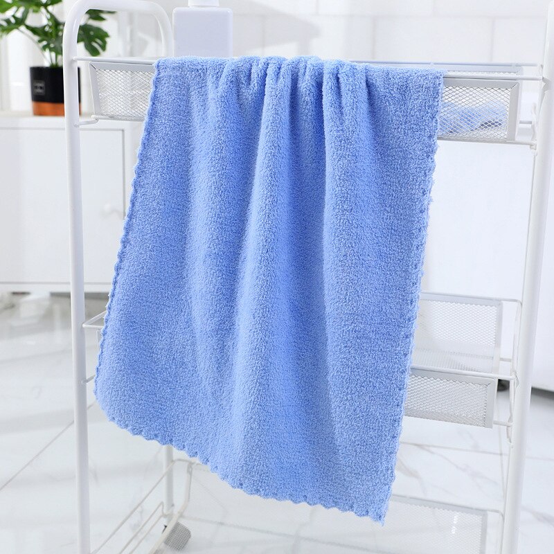 Solid Color Coral Velvet Towel Microfiber Absorbent Towel Home Shower Hair Face Hand Towel Breathable Comfort Clean Supplies: light blue
