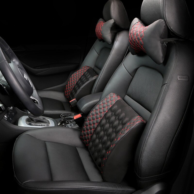 Cojín de soporte Lumbar para masaje de coche eléctrico, almohada de masaje de asiento para silla de oficina, accesorios de cuero de PU para interior de coche