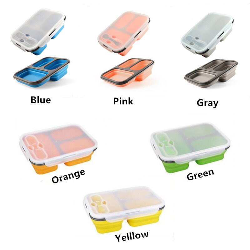 Stor kapacitet silikone sammenklappelig bærbar madkasse 1100ml mikrobølgeovn skål bento boks sammenfoldelig madopbevaring madpakke