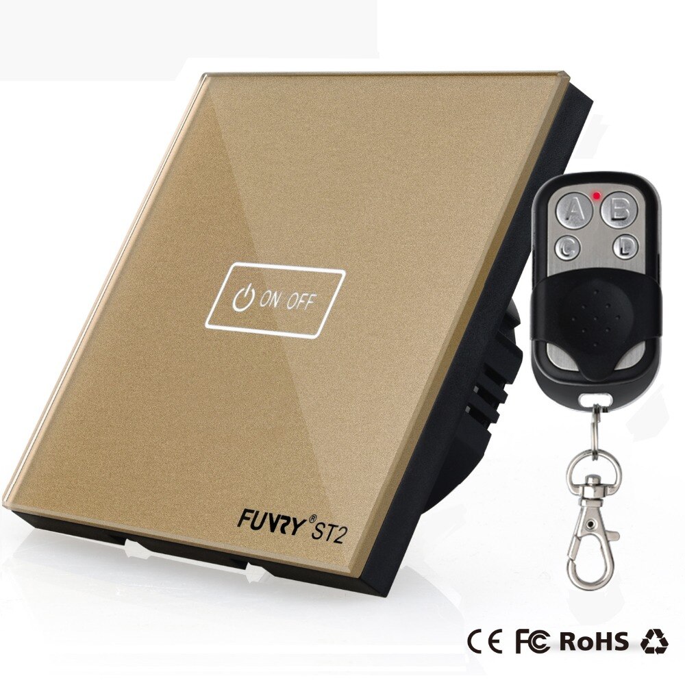 EU Standard Switch Original FUNRY ST2 1Gang Remote Control light switch Crystal Tempered Glass Panel touch switch 170-240V RF433