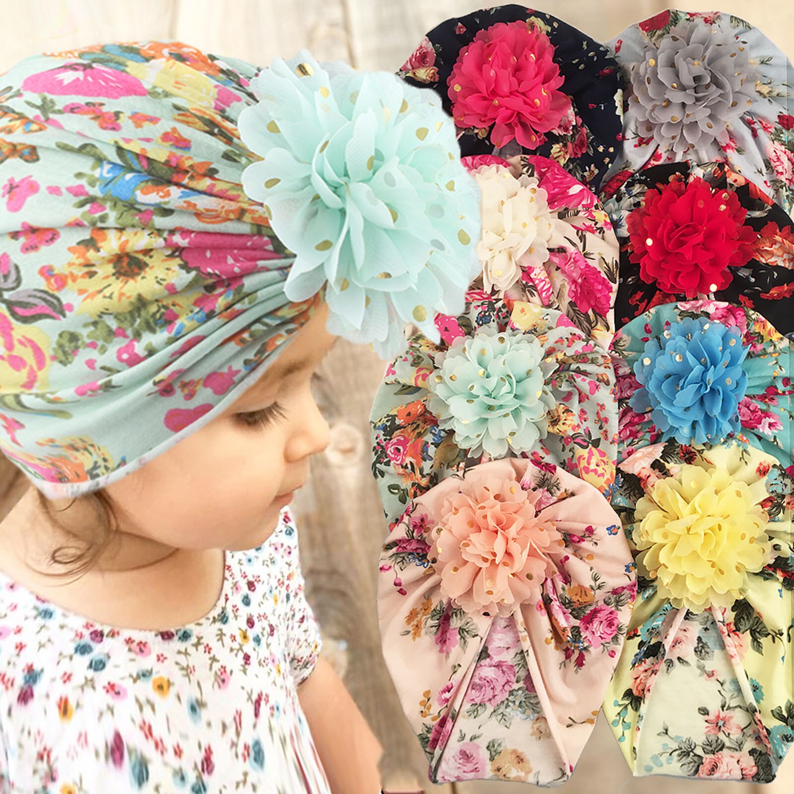 Sombrero con estampado de la India para niños, gorro con estampado de flores, capucha cálida, turbante, invierno, cálido, indio, ,