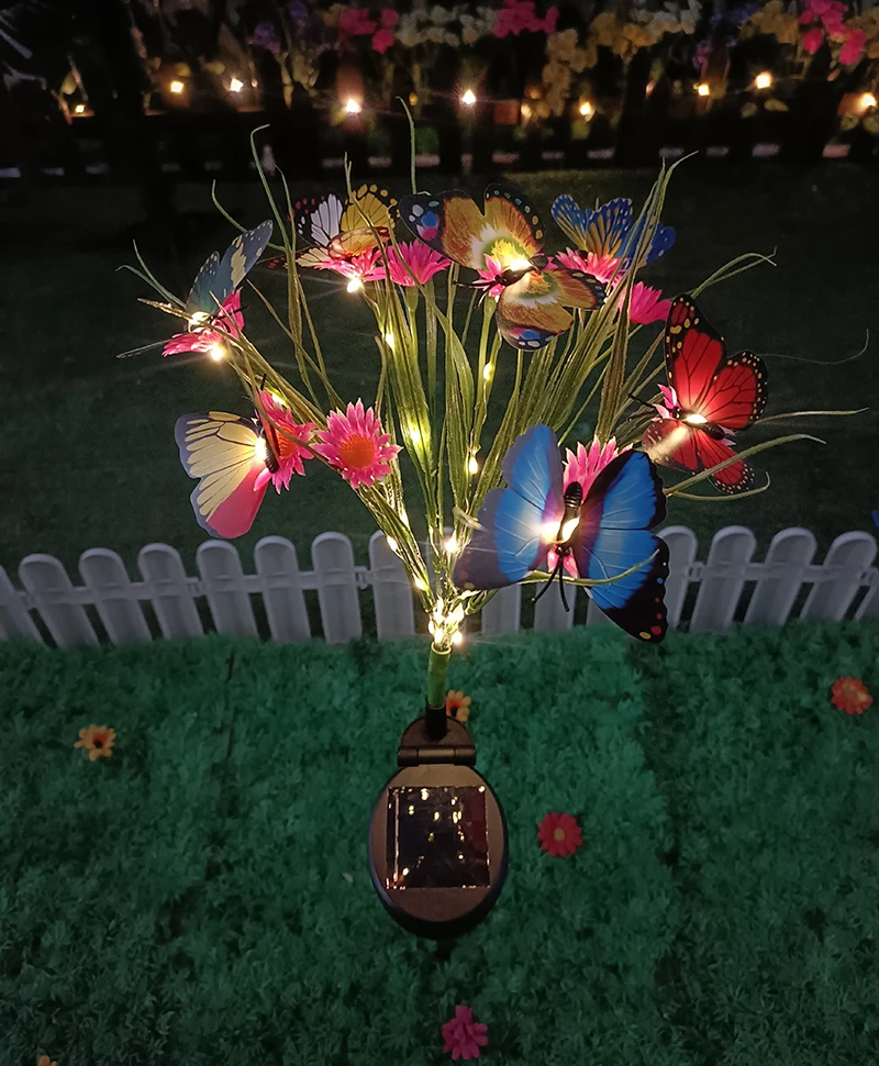 Solar Garden Lights Wild Flower Chrysanthemum Stake Lawn Lamp Waterproof Garden Butterfly Lamps Yard Art for Home Decoration: ROSE